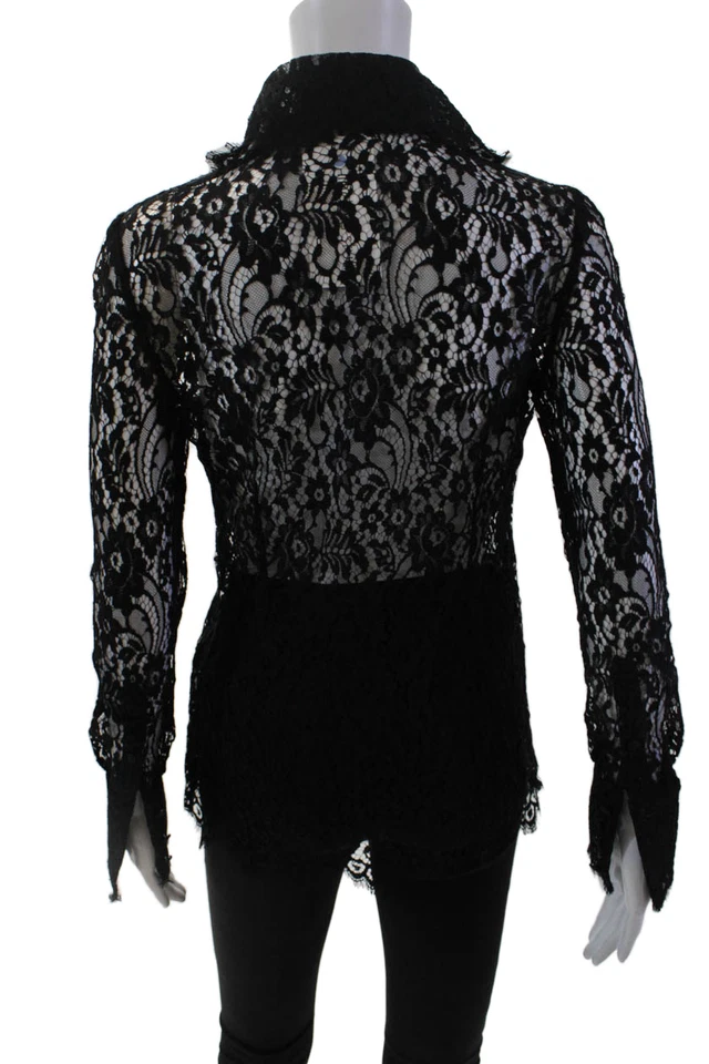 Dolce & Gabbana Womens Floral Lace Collar Button Front Blouse Top Black Size 38 - Image 3 of 4