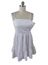 XSIDE White Eyelet Mini Dress Womens Medium Ruffle Boho-Chic CottageCore Preppy