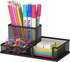 Pen Holder Desk Organizer, Office Supplies Pencil Holder with 3 Compartments, De