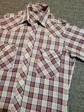 Vintage 80s Lee Shirt Sz SMALL Pearl Snap Short Sleeve Western Plaid Lightweight