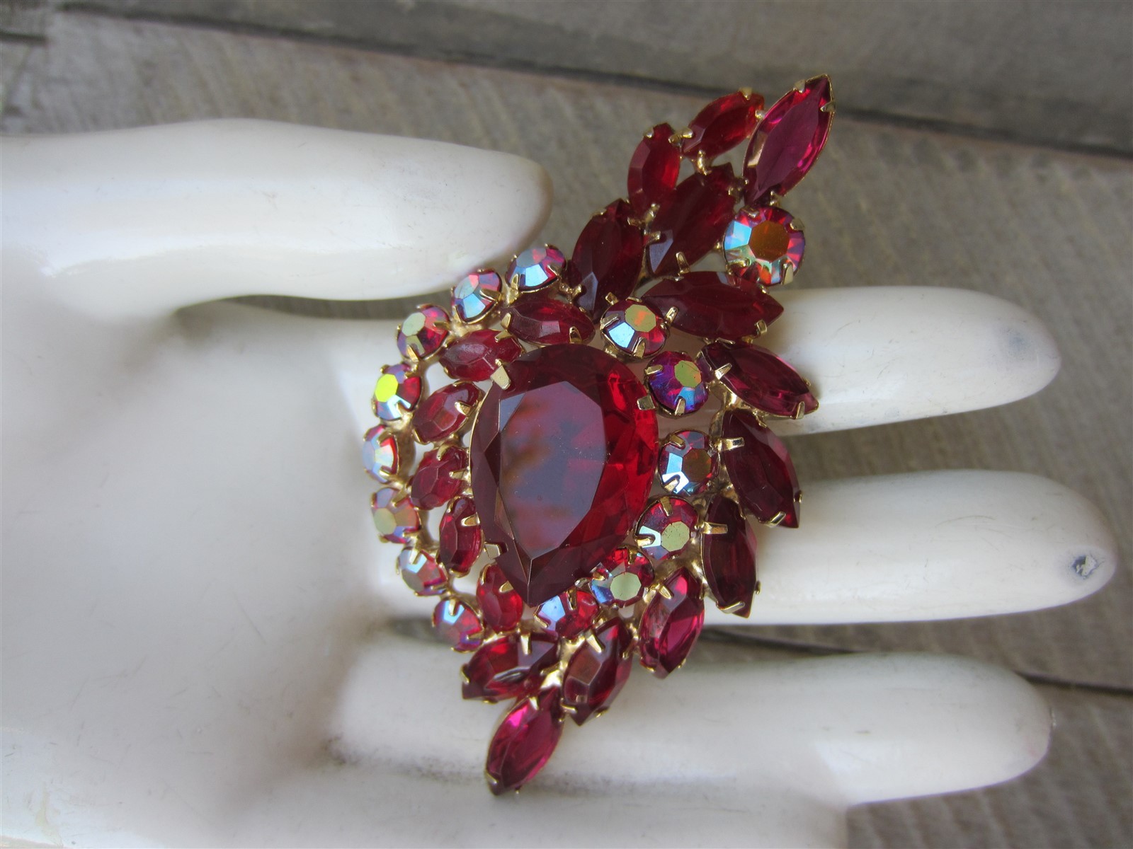 Vintage JULIANA Aurora Borealis Red Rhinestone 3 1/4
