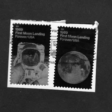 #5399-5400 Moon Landing 50th Anniversary Stamps, Used Set, Forever, On Paper