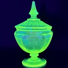 Vintage Anchor Hocking Princess Candy Dish Lidded Green Depression Uranium Glass
