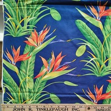 Fabric Visions Bird Of Paradise On Blue Cotton Quilt New Washed Bty