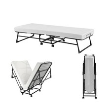 Image of Folding Bed Rollaway Bed Portable Metal Guest Bed With 10cm Memory Foam Mattress