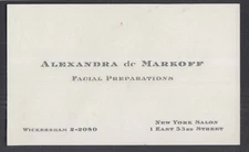 Alexandra de Markoff Facial Preparations New York Salon business card c 1930s