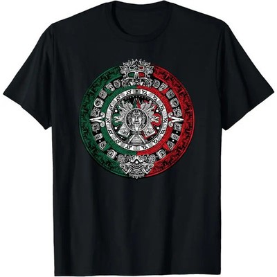 100%cotton Aztec Calendar - Azteca Sun Stone - Mexico Flag T-Shirt Funny T Shirt