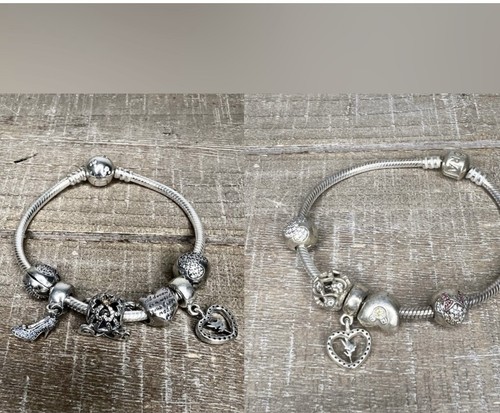 2 Pandora Sterling Silber Armbänder mit 11 Disney Charms Cinderella’s Carriage