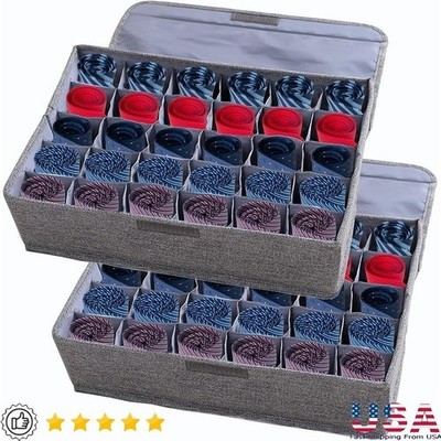 Foldable Clothes Organizer 2 Pack Storage Bins W/ Lids Underwear Sock Dividers