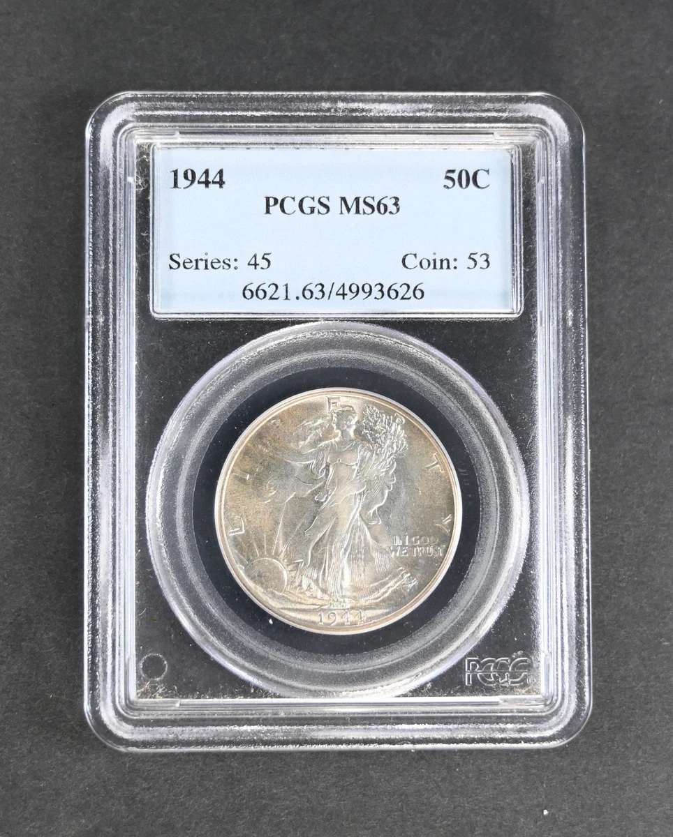 PCGS Certified MS 63 Graded 1944 Year Liberty Walking Half Dollars
