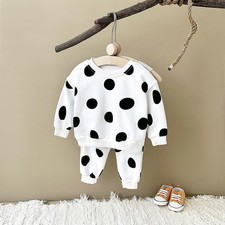 New Polka Dot Print Baby Boy/Girl Round Neck Sweatshirt & Loose Pants Set