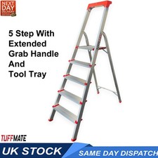 Step Ladder 5 Step Aluminum Folding High Grab Handle and Tool Tray TUFFMATE