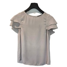 Banana Republic Womens XS Gray Flutter Sleeve Crepe Blouse Keyhole Back Top