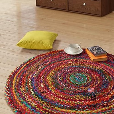 Cotton Area Rug 5ft - Natural Fiber Round - Multicolour Handmade Boho Charm