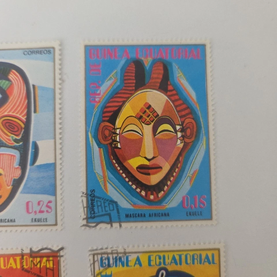 Juego de 6 estampillas de máscaras africanas ecuatoriales 1977 de Papúa Nueva Guinea circuladas Foto 4 de 4