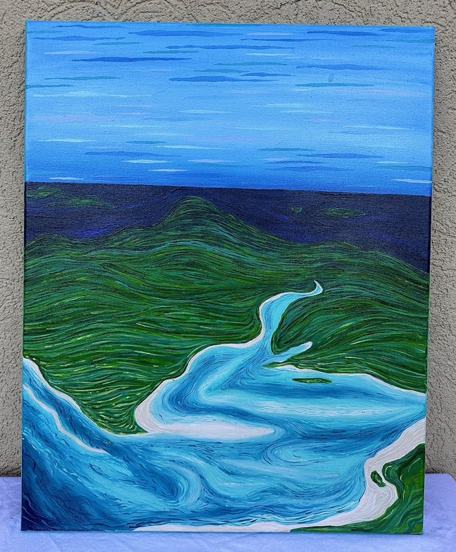Original Abstract Landscape Seascape Sky Painting on Canvas, Unframed