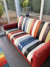 Striped Leather 3-Seater Sofa Multicoloured