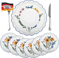 Runde Tischsets 6Er Set 35Cm Bestickt Zitronen Blumen Sommer KüChe Dekoration