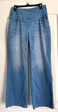 Halara Flex Denim Jeans High Waist Pull On Wide Leg Crossover L  32x30 