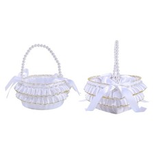 White Pearls Adorned Bridal Toss Basket Durable For Multiple Ceremony Uses