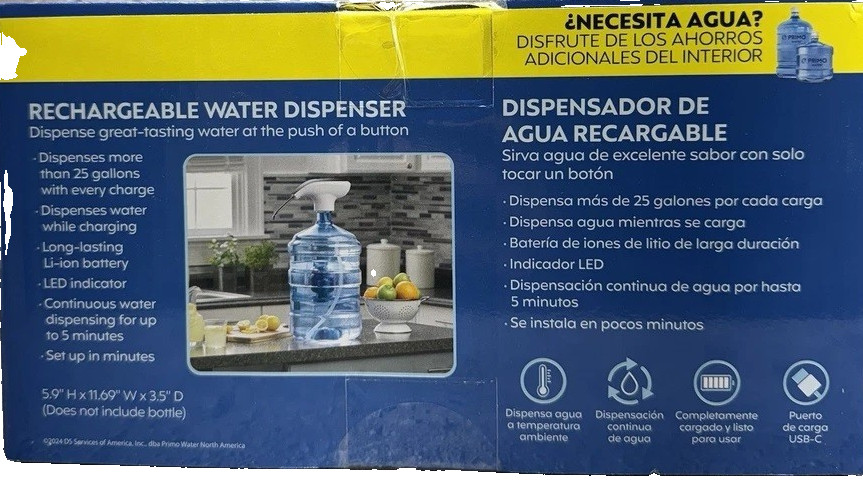 Primo Portable Rechargeable Water Pump Dispenser Black/White