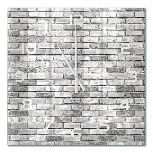 Elegante Design-Wanduhr Aus GehäRtetem Glas Backsteinwand WeißE Zeiger 60X60 Cm-image
