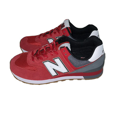 New Balance 574 Running Shoes Mens 9.5 D Red Gray Suede Sneakers