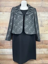 KASPER Size 10-12 Black Sheath Dress & Blazer 2PC Suit Bust 36”