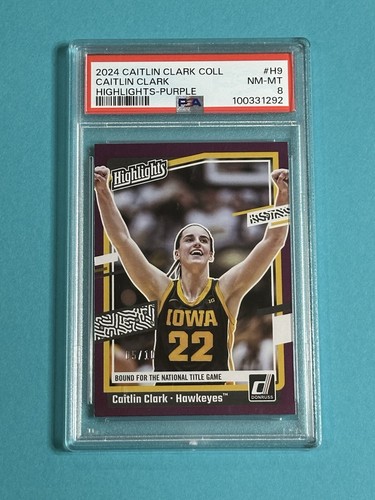 2024 Panini Caitlin Clark Collezione RC Highlights 5/10 Viola H9 PSA 8 POP 1