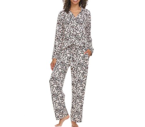 Flora Nikrooz Ladies Notch Collar Long Sleeve 2-piece PJ Set Multi Print Size 3X