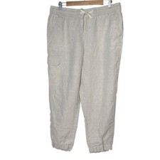 Talbots 100 Linen Tapered High Rise Pull-On Pant Size L Beige Beach Vacation