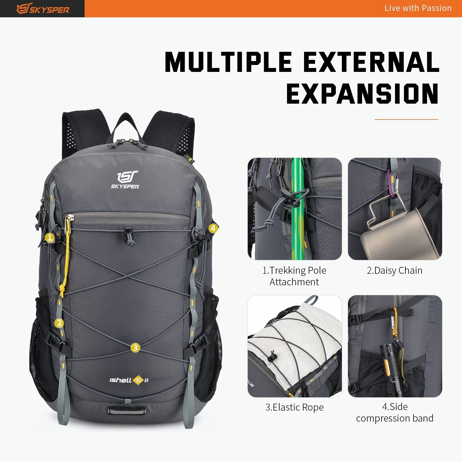 SKYSPER Packable Hiking Backpack 30L Lightweight Daypack Travel Backpacks for...