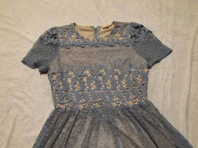 Womens Dress Just Me Floral Crochet Blue With Nude Lining Medium | eBay