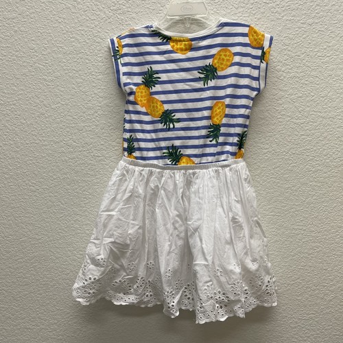 Cynthia Rowley Girls Size 5 Dress Crew Neck Pineapple Striped Eyelet Lace White - Picture 2 of 6