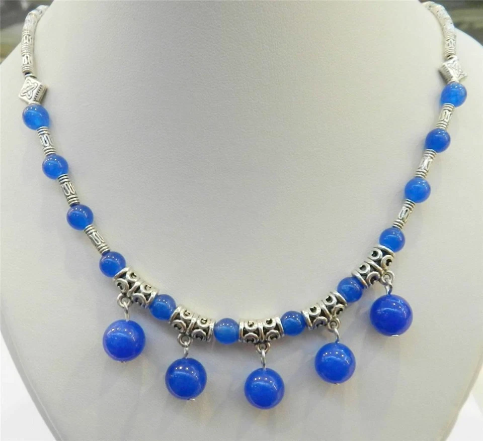 Moda Multicolor Redondo Piedras Preciosas Cuentas Colgantes y Collar Plata Tibetana 20" Foto 4 de 4