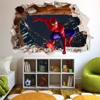 Superheld Spiderman 3D Effekt Wandsticker Wandbild Poster Aufkleber Zimmer Büro