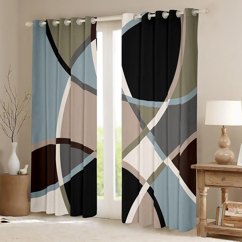 Feelyou Retro Stripe Swirl Curtains Blue Grey and Brown Window Curtains Retro... - Bild 2 von 7