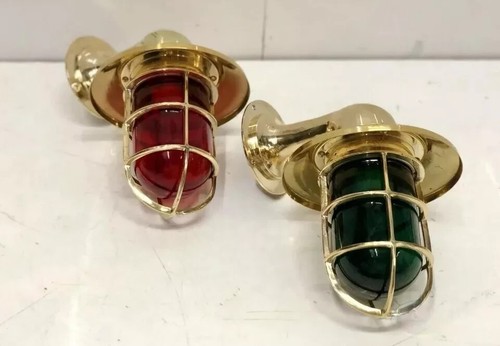 Marine Vintage Ship Brass Swan Color Glass Nautical Ship Sconce Light 2 Pieces - Picture 5 of 11