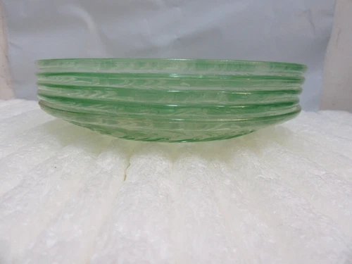 5 Vintage Depression Green Glass 6" Bread & Butter Plate with Scroll Design