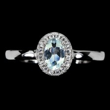 925 Sterling Silver Ring Oval Aquamarine 6x4mm Gemstone Jewelry Size 7