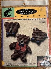 Crafty Prod. Teddy Bears 810TB Long Stitch Beading Kit Earrings and Pin NIP New