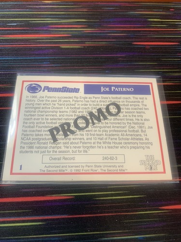 Joe Paterno 1992 Front Row (Rare Promo) NM/MT $1 Shipping Option - Picture 2 of 2