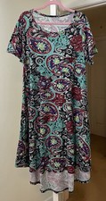 Artsy T-Shirt Dress Blue Paisley Floral Hi Low Casual Pullover Women's Small