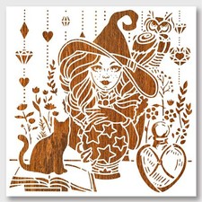 Witch Magic Stencil, 11.81x11.81" Hollow Out Drawing Painting Template Reusab...