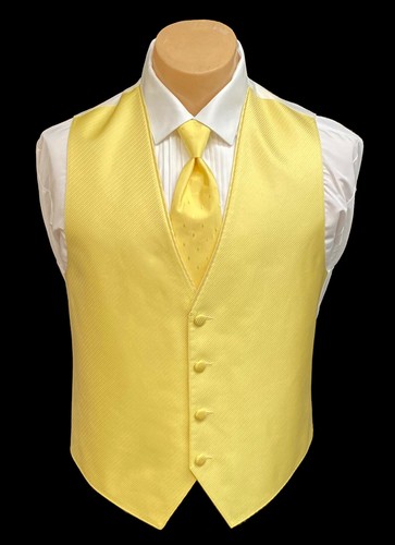 Men's Yellow Tuxedo Vest with Tie Bow or Long Groom Prom Wedding Party Cruise - Picture 9 of 10