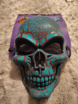 Halloween Cracked & Crackled Skull Mask  Day Of The Dead  Red & Green BNWT!!