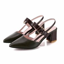 Summer Women Ankle Strap Pointy Chunky Block Heel Sandals Casual Slingback Shoes