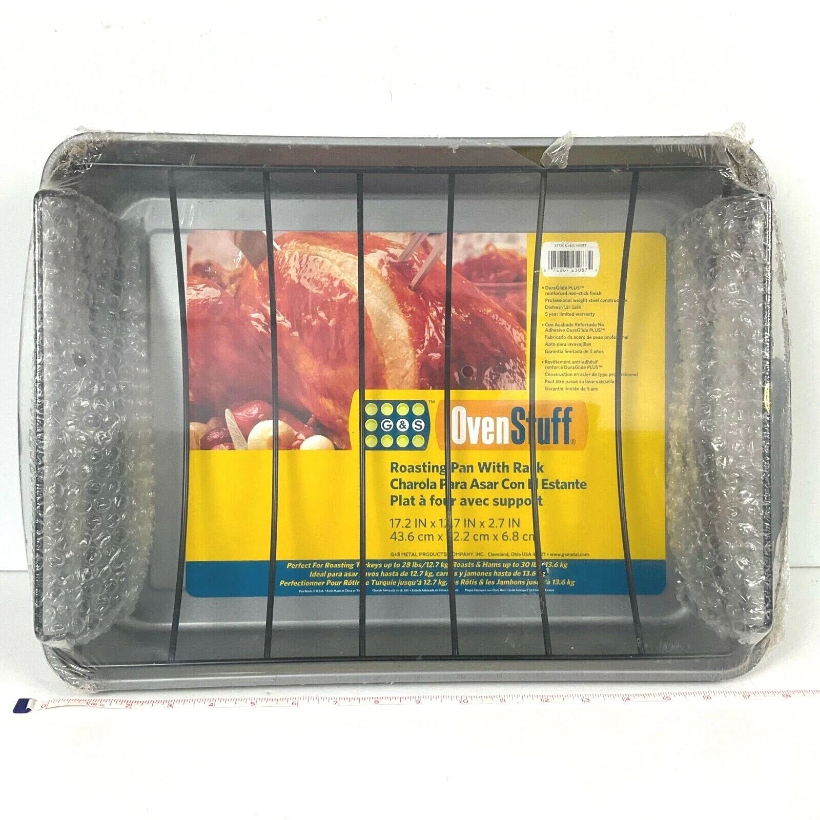 New ! Extra Large Turkey Beef Ham **Roasting Pan w/ Rack** Non-Stick Metal 17x13