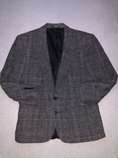Vintage Evan Picone Jacket Mens 40 Gray Harris Tweed Style Business Sport Coat