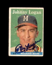 Johnny Logan Signed 1958 Topps Milwaukee Braves Autographed